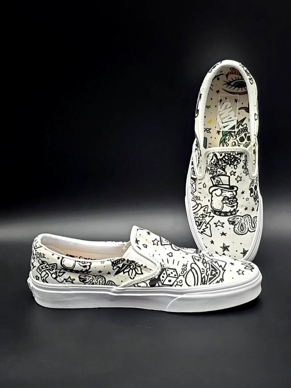 VANS Classic Era U-Color Tattoo Slip-on White Low Top Sneakers Men's Size 6.5